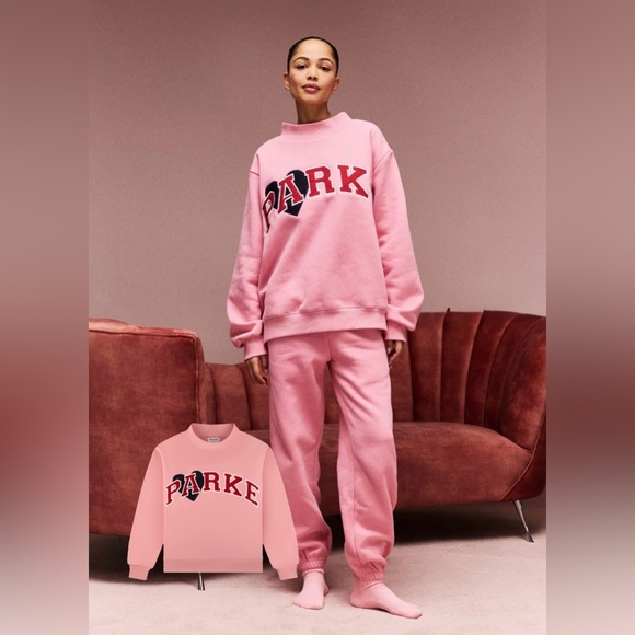 ❌SOLD❌Parke Valentine’s Jean Heart Varsity Mockneck, Blush + Crimson – L/XL - Picture 3 of 6